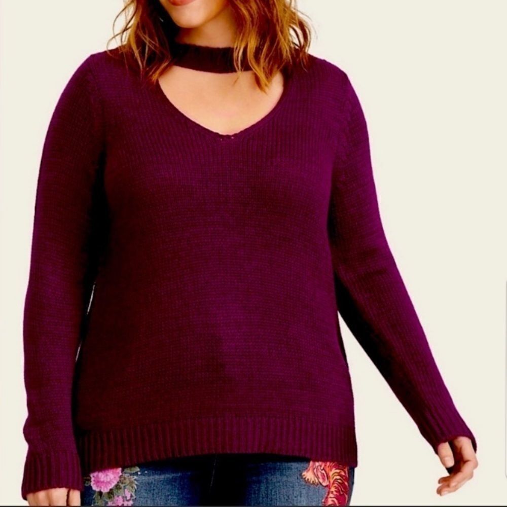 Torrid Plum RIBBED‎ KNIT CUTOUT NECK SWEATER